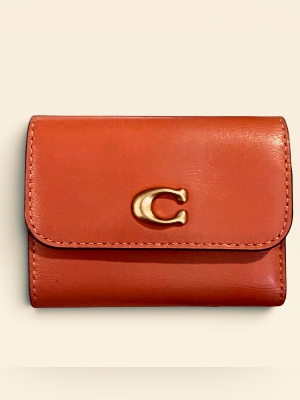 Coach Dark Peach Compact Leather Wallet Card Holder